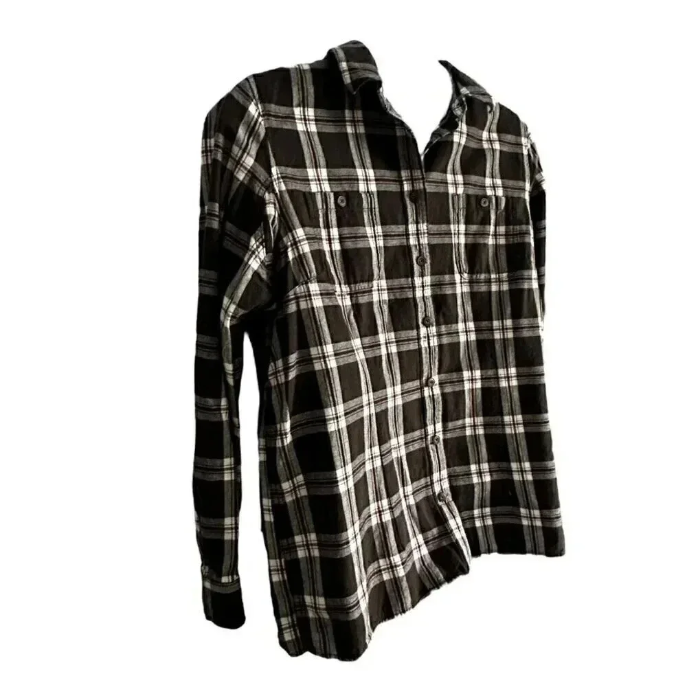 Duluth Trading Co womens flannel button-up long sleeve shirt size XL brown plaid - Picture 2 of 9